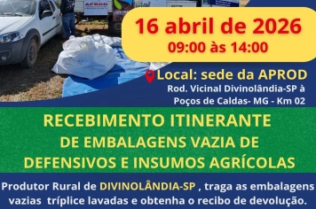 COLETA DE EMBALAGENS DE AGROQUÍMICOS EM DIVINOLÂNDIA PARA TODOS OS PRODUTORES