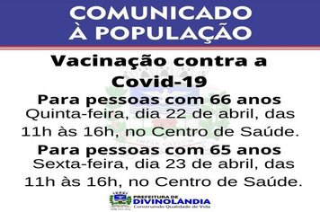 Vacinação contra Covid-19 para pessoas de 65 e 66 anos de idade