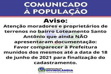 Prazo para entrega de documentação do bairro Loteamento Santo Antônio