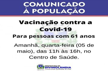 Vacinação disponível para pessoas com 61 anos