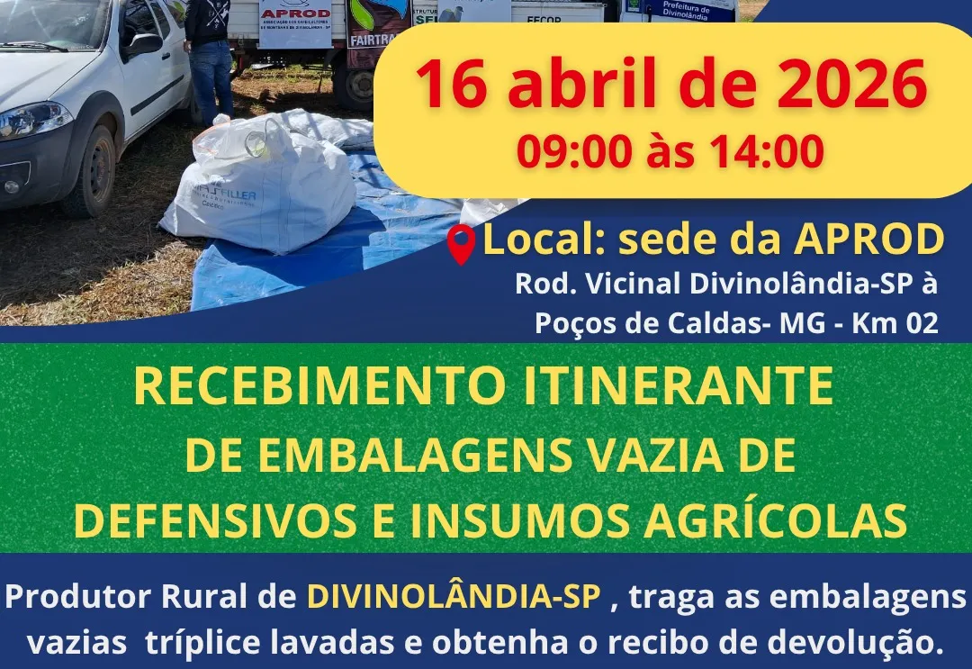COLETA DE EMBALAGENS DE AGROQUÍMICOS EM DIVINOLÂNDIA PARA TODOS OS PRODUTORES