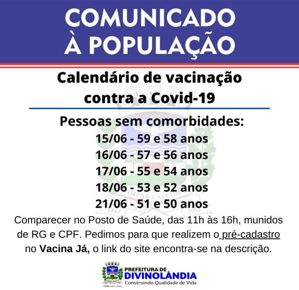 Calendário de Vacinação contra Covid-19 para pessoas sem comorbidades