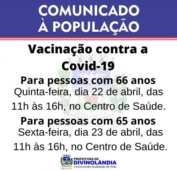 Vacinação contra Covid-19 para pessoas de 65 e 66 anos de idade